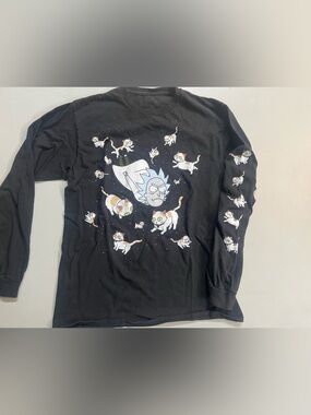 Rick and Morty Long Sleeve Shirt Cat Print Black Size M Adult Swim